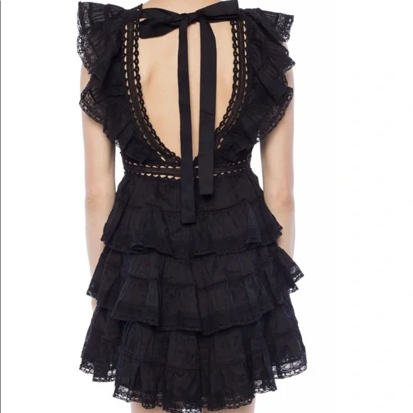zimmermann dress black Zimmermann // Black Lace Ruffle Dress – VSP Consignment main image 0
